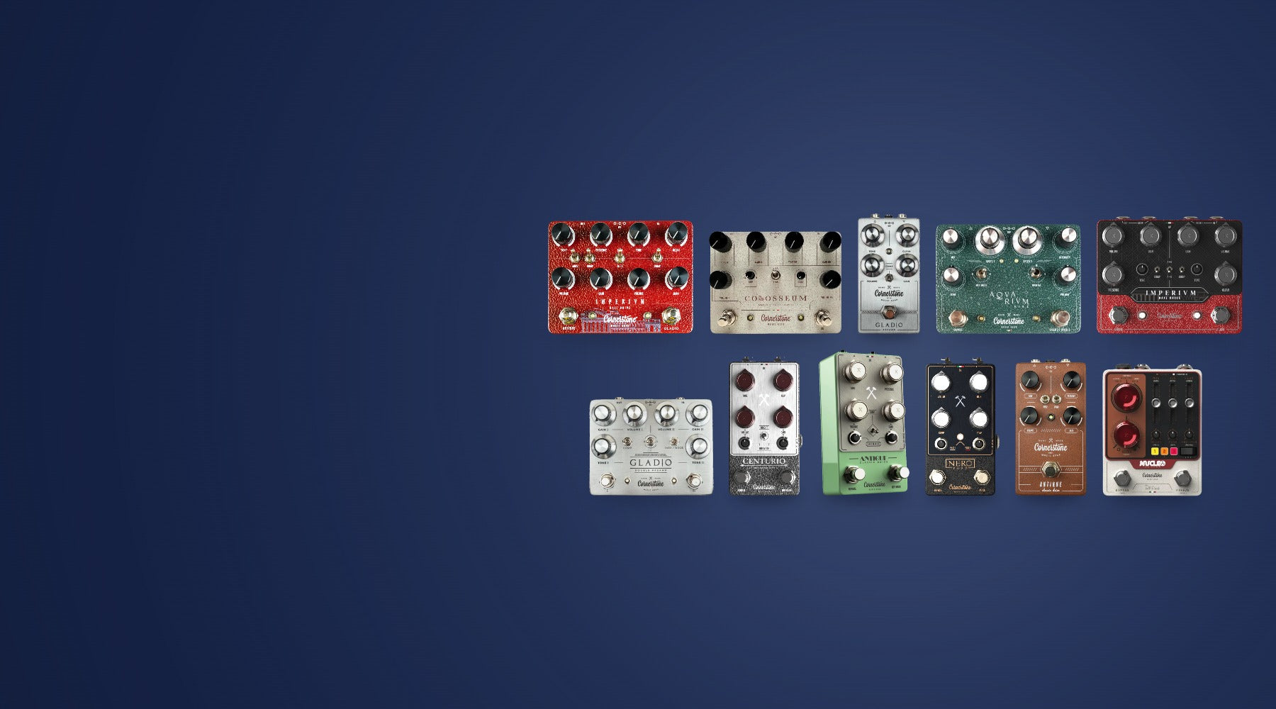 The Cornerstone Music Gear range — eleven pedals, 13% off
