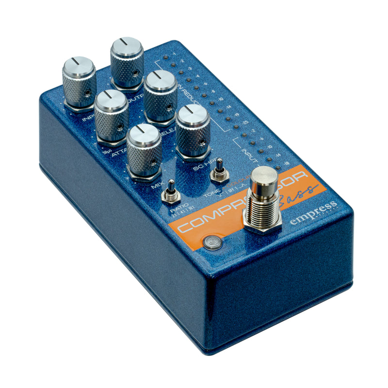 Empress Effects Bass Compressor Blue Sparkle angled right view