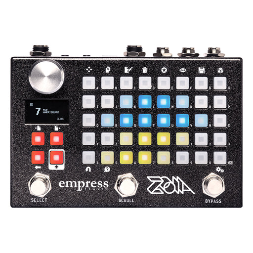 Empress Effects ZOIA modular synthesizer pedal, top view of the button grid