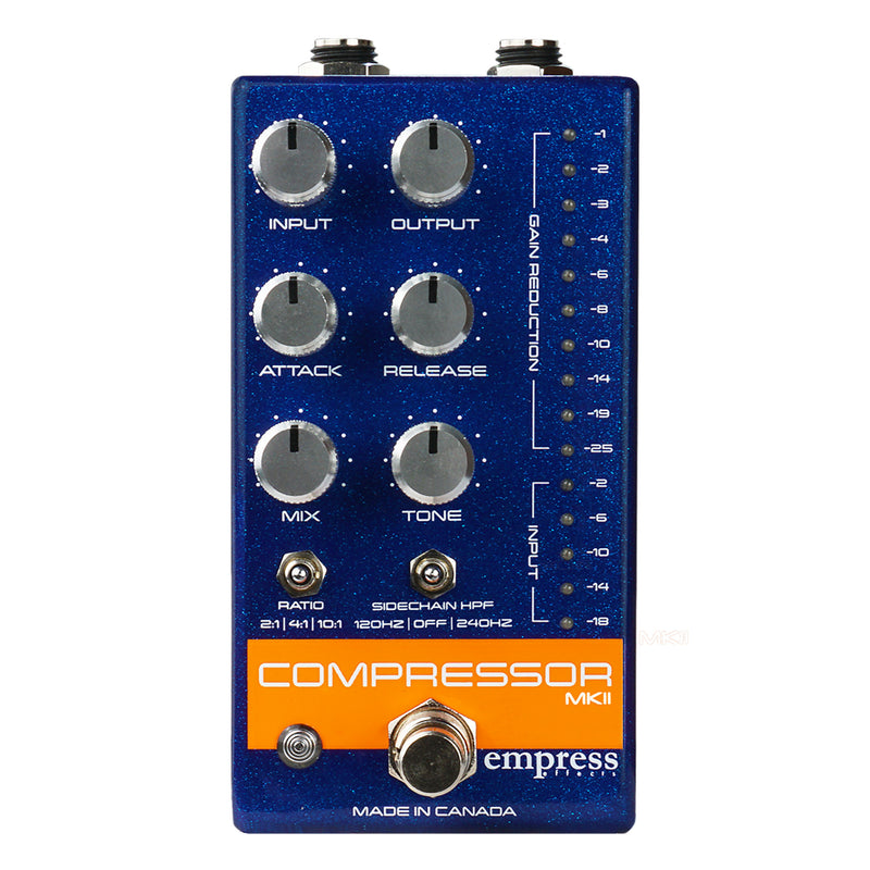Empress Effects Compressor MK II in Blue Sparkle finish, top view